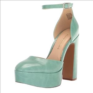 Kenneth Cole Tatum Mint Chunky Platform Heels Ankle Strap Patent Leather Shoes